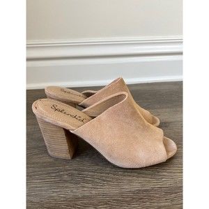 Splendid Nude Suede Open Toe Mules Block Heel Size 9.5